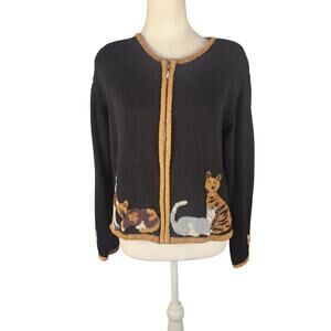 Y2K Christopher & Banks Cat Lady Zip-Up Cardigan Sweater Women's Medium